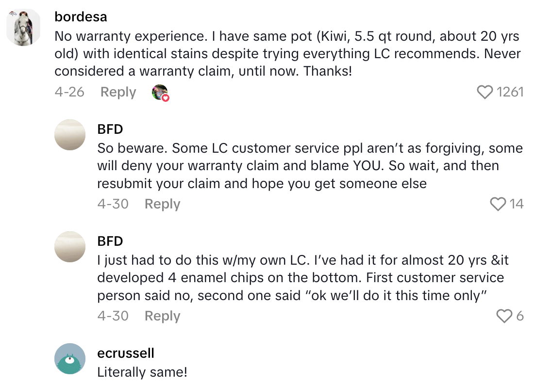 Screenshot 2025 06 08 at 5.24.18 PM Customer Exchanged A Le Creuset Dutch Oven Twenty Years After She Bought It.   It was extremely simple.